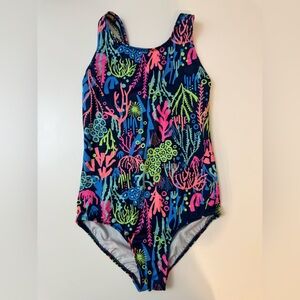 Lands End girls one piece swimsuit-
Neon colorful coral